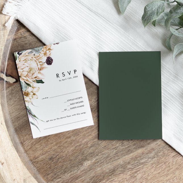 White Floral | Dark Green Song Request RSVP Card (Creator Uploaded)