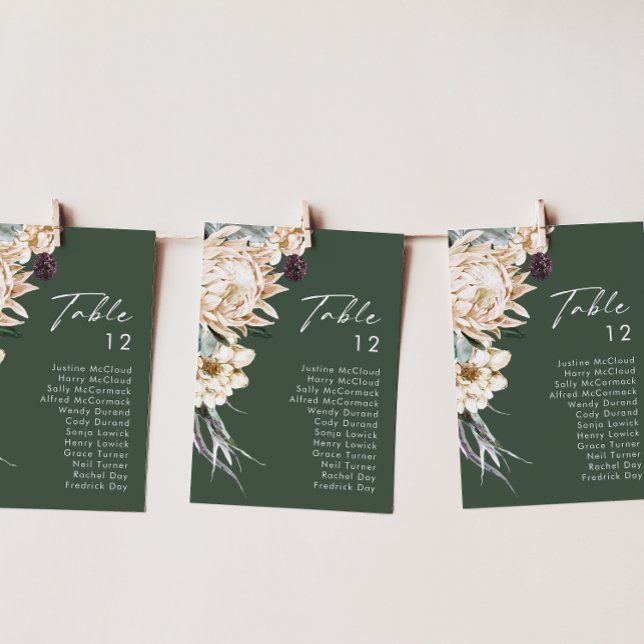 White Floral | Dark Green Table Number Chart (Creator Uploaded)