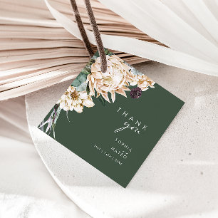 White Floral Dark Green Thank You Favour Tags