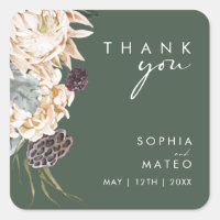 White Floral | Dark Green Thank You Wedding