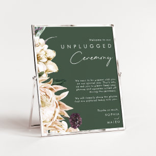 White Floral   Dark Green Unplugged Ceremony Poster
