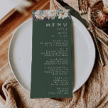 White Floral | Dark Green Wedding Dinner Menu<br><div class="desc">We designed this White Floral | Dark Green Wedding Dinner Menu to complete your rustic dark tropical wedding. With its bohemian watercolor greenery to its modern boho winter flowers, including protea, dahlia, and dried lotus, the design is sure to set off your moody, minimalist green and white theme. Change the...</div>