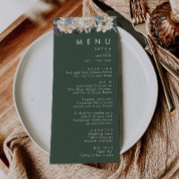 White Floral | Dark Green Wedding Dinner Menu