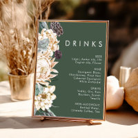 White Floral | Dark Green Wedding Drinks Sign