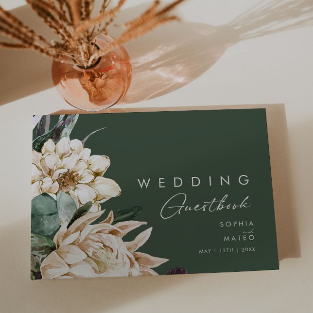 White Floral | Dark Green Wedding Guest Book (Creator Uploaded)