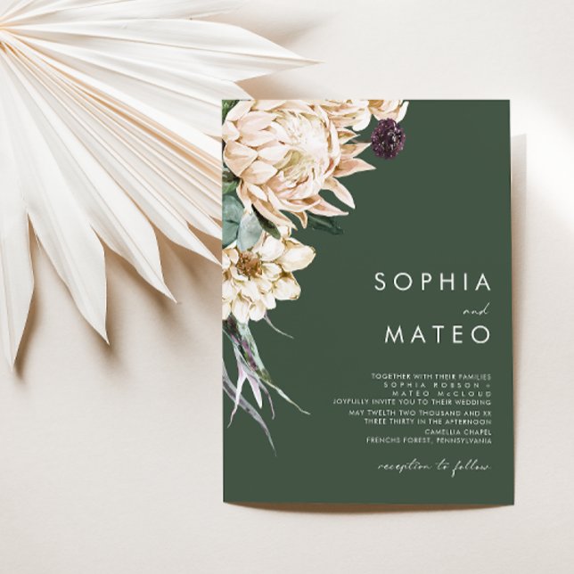 White Floral | Dark Green Wedding Invitation (Creator Uploaded)