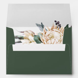 White Floral   Dark Green Wedding Invitation Envelope