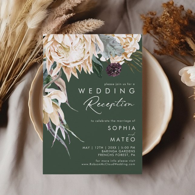 White Floral | Dark Green Wedding Reception Invitation (Creator Uploaded)