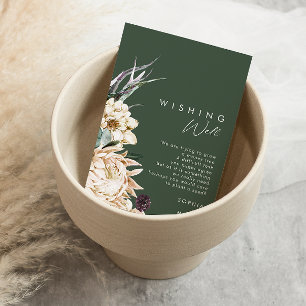 White Floral Dark Green Wedding Wishing Well Enclosure Card