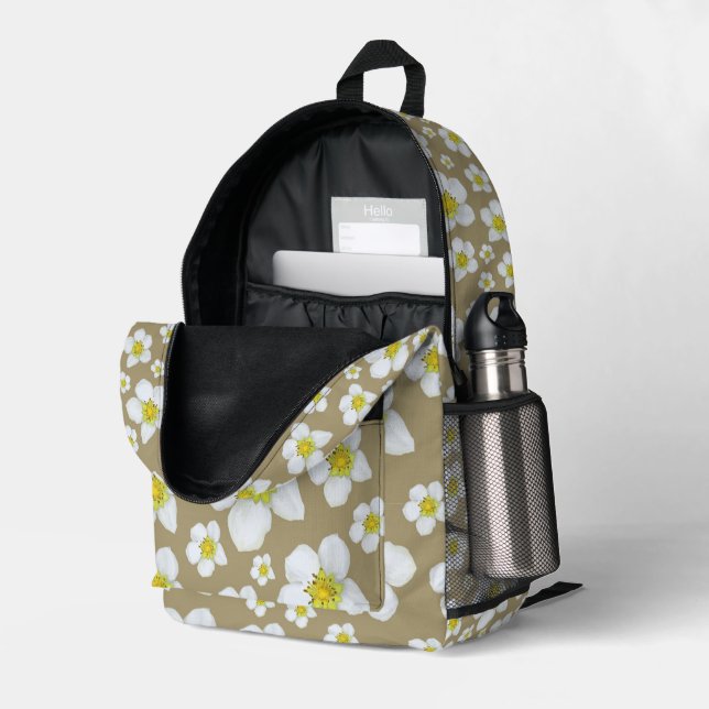 White Floral Design on  Backpack (Back Corner Right (Open))