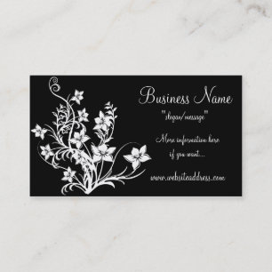 White Floral Design on Black Business Cards