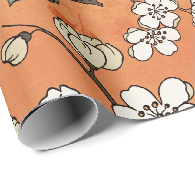 White Floral Design on Orange Wrapping Paper (Roll Corner)