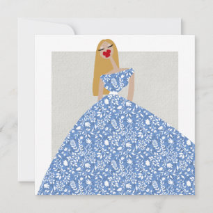 White Floral Dress Glam Fashion Illustration Card
