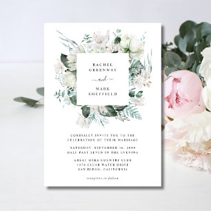 White Floral Dusty Blue Greenery Elegant Wedding Invitation