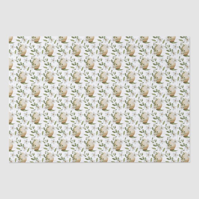 White Floral Easter Eggs Patterned Tissue Paper (Front)