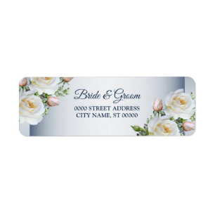 White Floral Elegant Blue Wedding Return Address Return Address Label