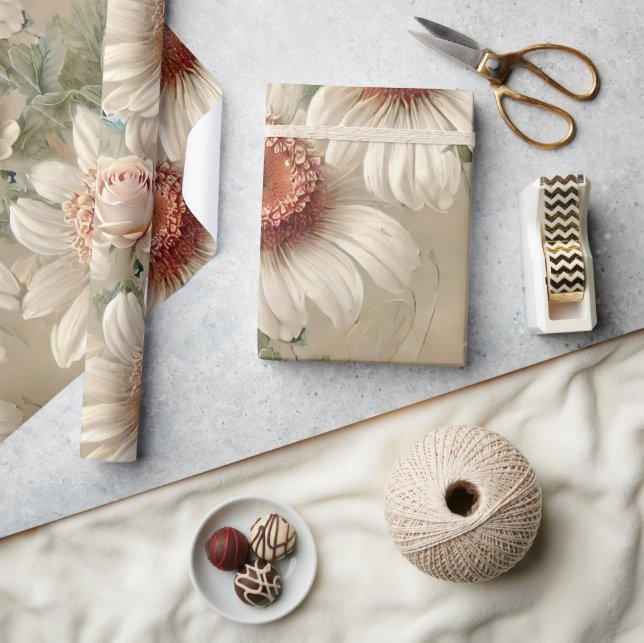 White Floral Elegant Daisies Wrapping Paper (Crafts)