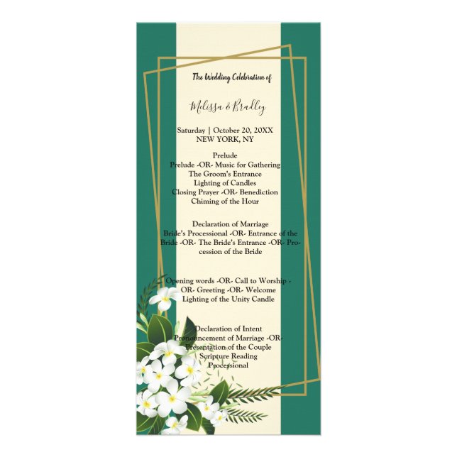 white floral elegant geometric fr ceremony Program Rack Card (Front)