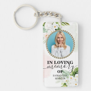 White Floral Elegant Memorial Gift Keychain