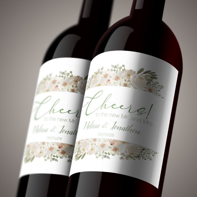 White Floral Elegant Romantic Wedding Wine Label (Creator Uploaded)
