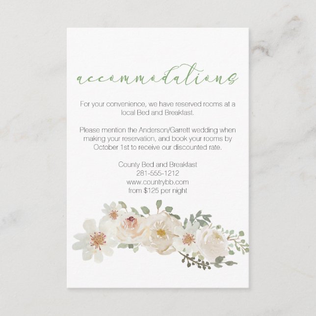 White Floral Elegant Wedding Enclosure Card (Front)