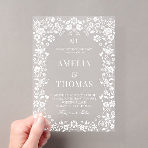 White Floral Ellegant Wedding Acrylic Invitations