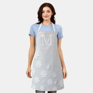 White floral embossed name initials personalised apron