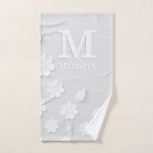 White floral embossed name initials personalised 