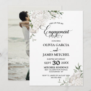 White Floral Engagement Party Invitation