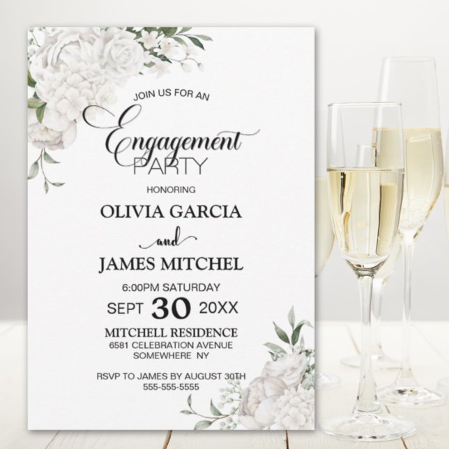 White Floral Engagement Party Invitation (Creator Uploaded)