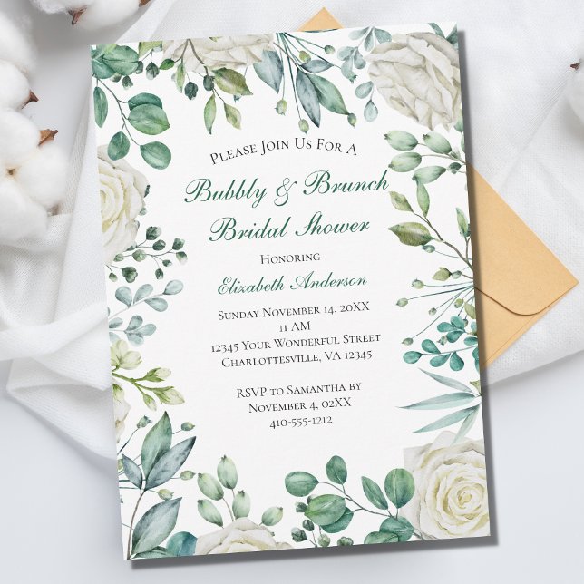 White Floral Eucalyptus Botanical Bridal Shower Invitation (Creator Uploaded)