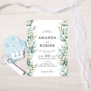 White Floral Eucalyptus Wedding Invitation