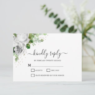 White Floral & Eucalyptus Wedding RSVP Card