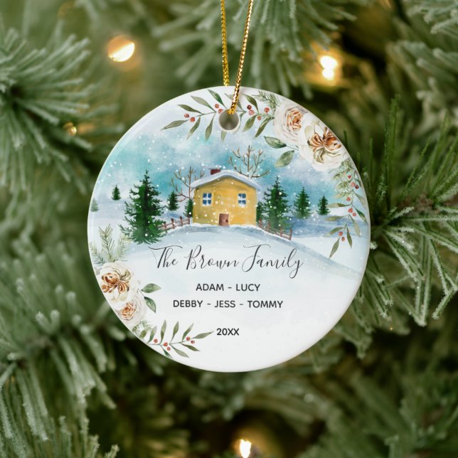 White Floral Family Christmas House Ornament Gift (Tree)