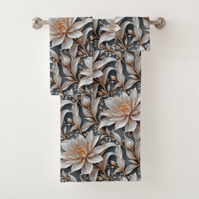 White Floral Fantasy Bath Towel Set (Insitu)