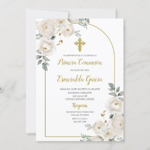 White floral first comunion Invitation