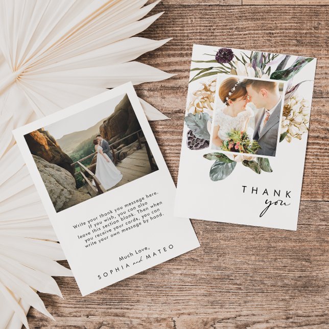 White Floral Flat Photo Wedding Thank You Card (Creator Uploaded)