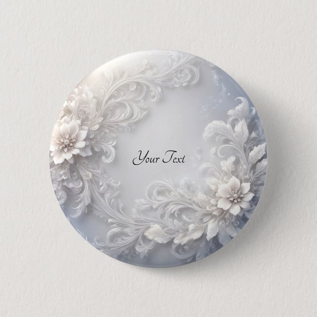 White Floral Flourish Button (Front)