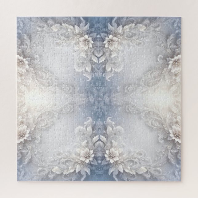 White Floral Flourish Jigsaw Puzzle (Vertical)