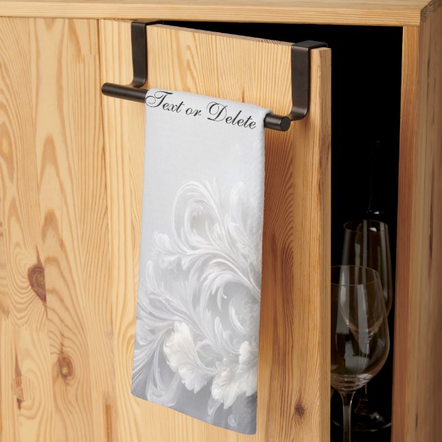 White Floral Flourish Kitchen Towels (Thirds Fold)