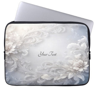 White Floral Flourish Laptop Sleeve