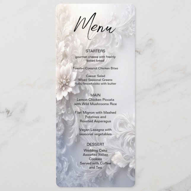 White Floral Flourish Menu (Front)