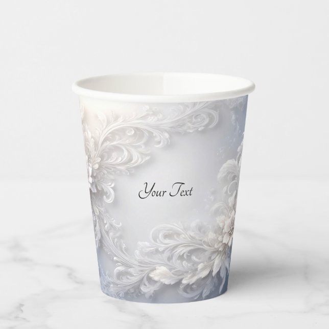 White Floral Flourish Paper Cups (Left)