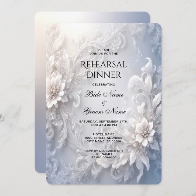 White Floral Flourish Rehearsal Dinner Invitation (Front/Back)