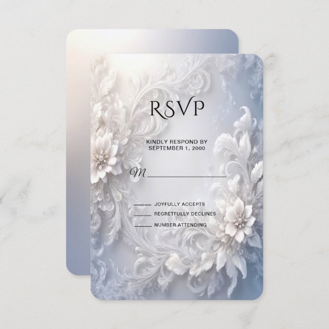 White Floral Flourish RSVP Card (Front/Back)