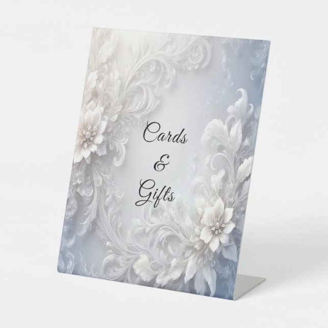 White Floral Flourish Tabletop Signs (Front)