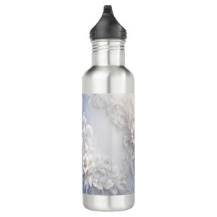 White Floral Flourish Water Bottle