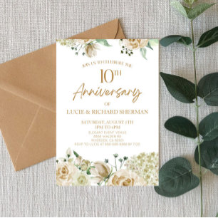 White Floral Flower 10th Tenth Wedding Anniversary Invitation