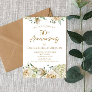 White Floral Flowers 50th Wedding Anniversary Invitation