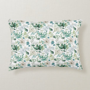 White Floral Flowers Greenery Eucalyptus Elegant Decorative Cushion
